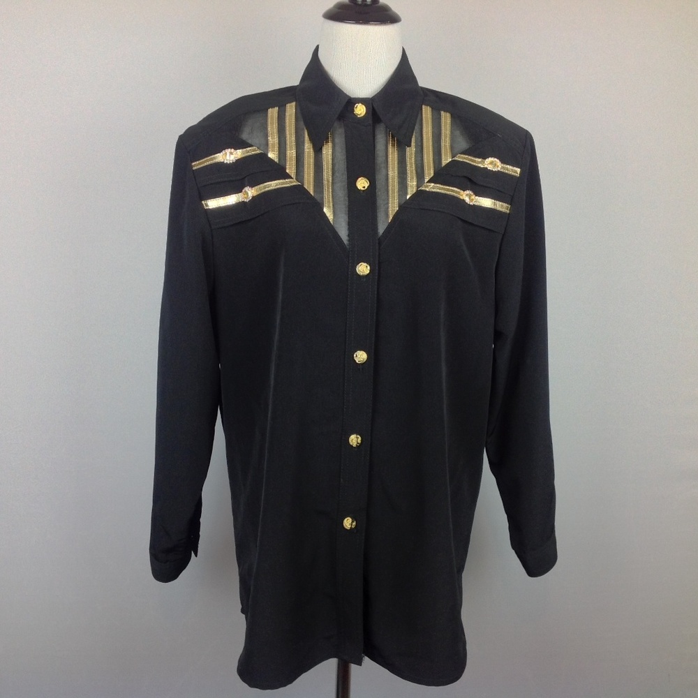 Vintage Rio Top Womens Medium Black Gold